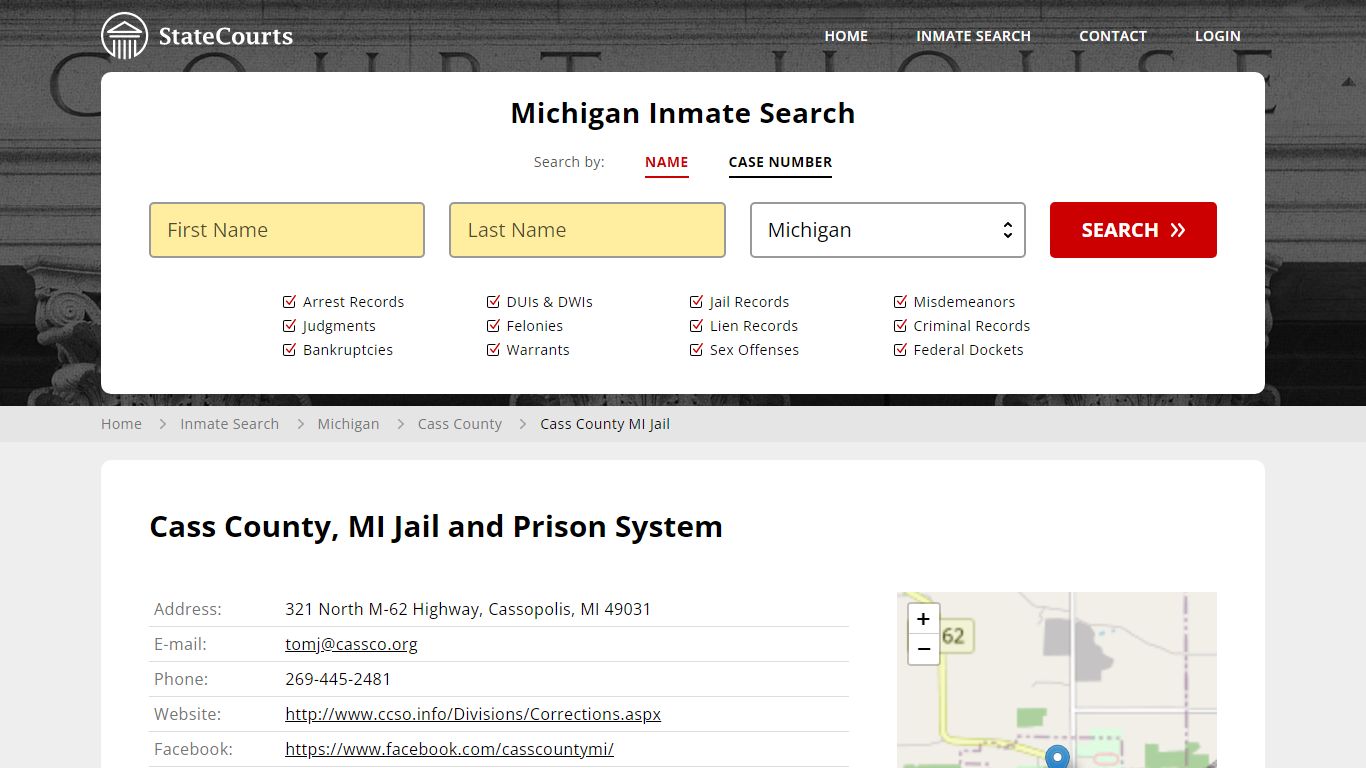 Cass County MI Jail Inmate Records Search, Michigan - StateCourts