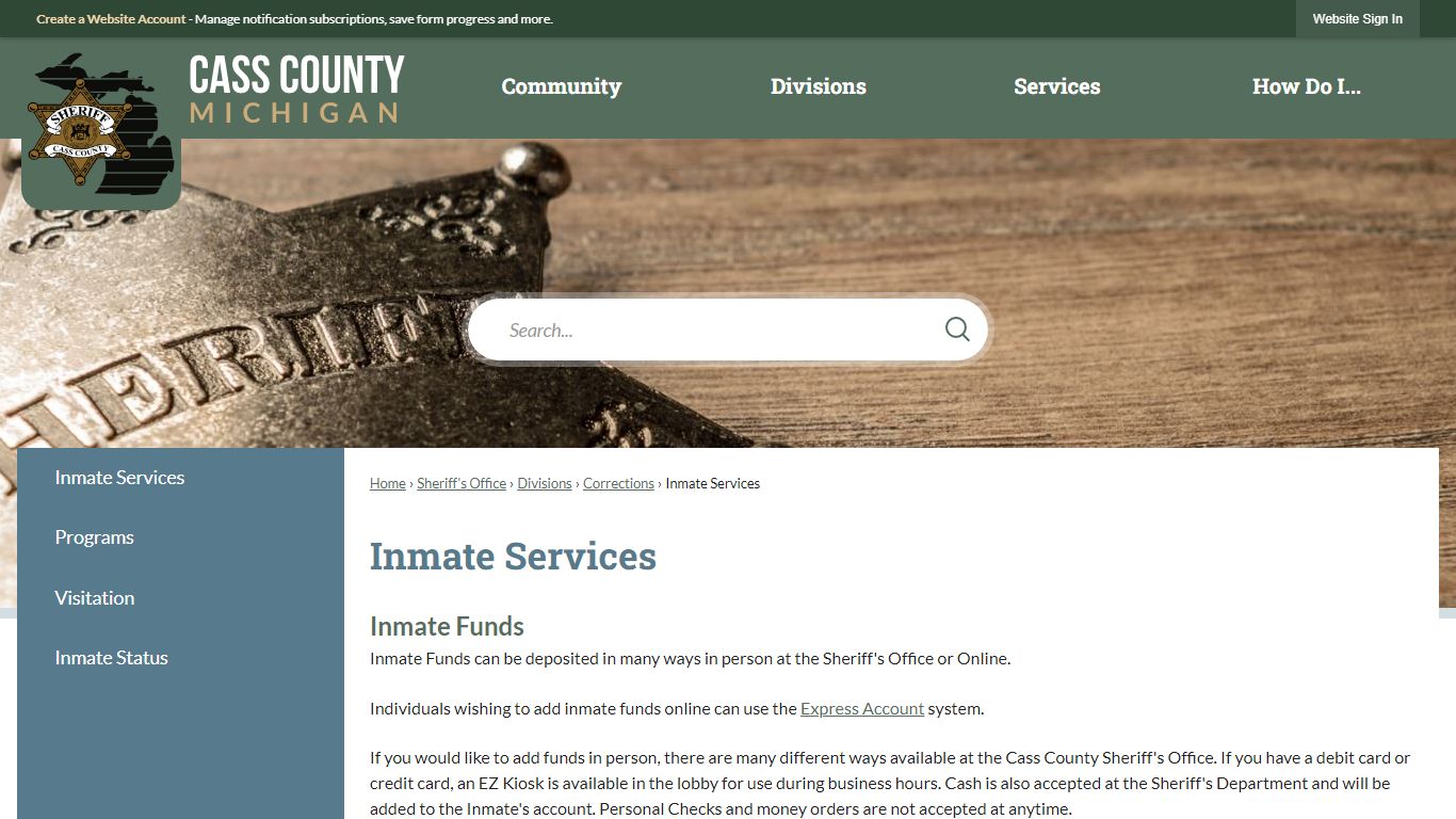 Inmate Services | Cass County, MI